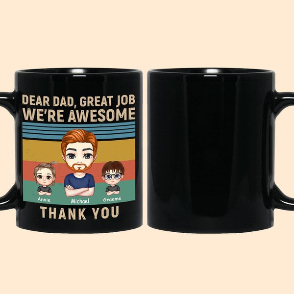 Gepersonaliseerde Dear Dad Awesome Thanks Kid Zwarte Keramische Mok Verjaardag Vaderdag Geschenk voor Man
