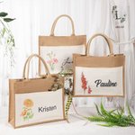 Personalisierte Leinen Jute Geburt Blume Strand Tragetasche mit Namen Geburtstag Hochzeit Geschenk für Frauen