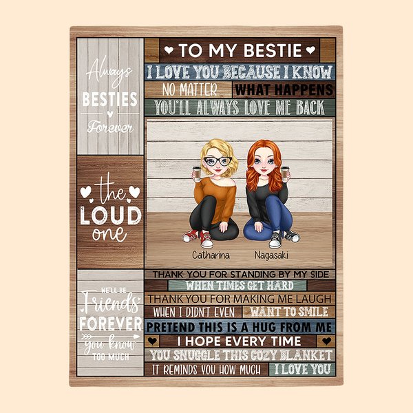 Manta personalizada Always Besties Cool Girl Good Friends Sitting Together para regalo de cumpleaños Regalo de aniversario