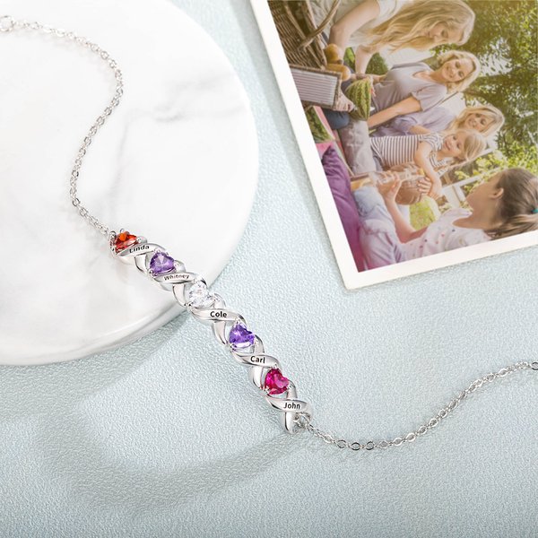 Braccialetto di famiglia personalizzato con 2-5 pietre di nascita e nomi Regalo di compleanno per la festa della mamma e l'anniversario della nonna