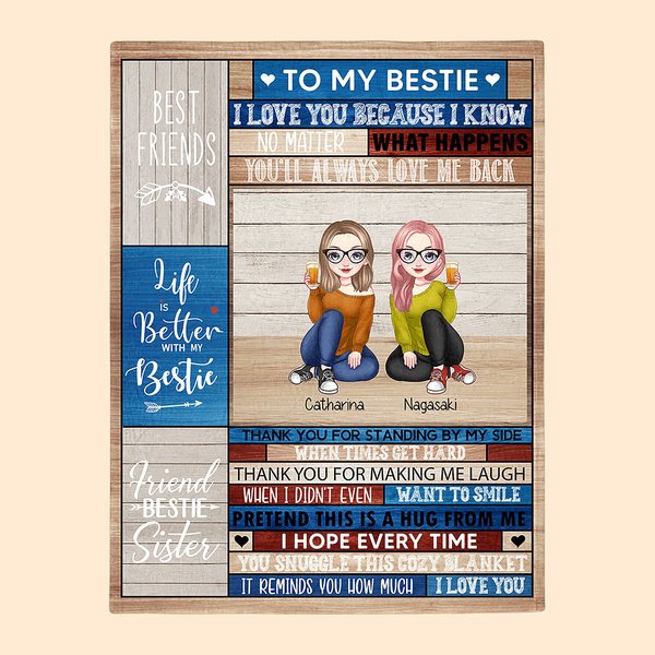 Personalized Best Friends Sitting Together Life is Better with Besties  Blanket for Birthday Gift