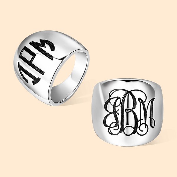Personalized Minimalist Monogram Dome Cigar Band Ring with Engraved Initials Statement Jewelry Birthday Mother's Day Gift for Women