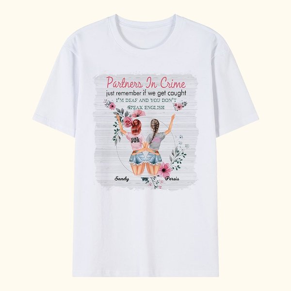 Personalized Partners In Crime Best Friend Bestie Quotes T-shirt Funny Friendship Gift for Daily Wear