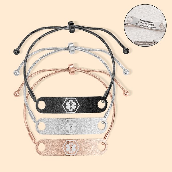 Personalized Medical ID Adjustable Bracelet Engraved with Name Emergency Survival Wristband for Women Men