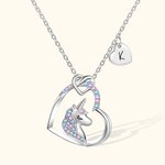 Pendentif en Cœur avec Initiale Personnalisée Collier de Licorne pour Fille Sœur Cadeau Anniversaire Remises des Diplômés