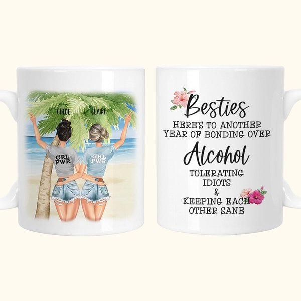 Personlig Besties Tolerating Idiots And Keeping Each Other Sane Vit keramisk mugg Minnesmärke Födelsedagspresent för systrar