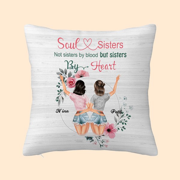 Gepersonaliseerde Soul Sisters Niet zusters door bloed, maar zusters door hart kussenhoes Best Friend Besties Gift Home Decor