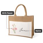 Gepersonaliseerde linnen Jute Geboortebloem Strandtas met Naam Verjaardag Afstudeer Cadeau voor Vrienden Bruiloft Cadeau voor Bruidsmeisje