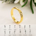 Personalised Engraved Birth Flower Thin Band Ring with Name Minimalist Jewellery Birthday Mother's Day Gift for Her