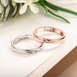 Personalised Engraved Birth Flower Thin Band Ring with Name Minimalist Jewellery Birthday Mother's Day Gift for Her