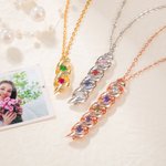 Collier Prénom Vertical Collier de Style Minimaliste Personnalisé Nom et 1-6 Pierres de Naissance Cadeau de Fête des Mères pour Maman Femme