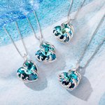 Personalised Dolphin Crystal Necklace Ocean Wave Heart Necklace Gift for Her Birthday Mother's Day Gift
