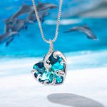 Personalised Dolphin Crystal Necklace Ocean Wave Heart Necklace Gift for Her Birthday Mother's Day Gift