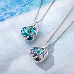 Personalised Dolphin Crystal Necklace Ocean Wave Heart Necklace Gift for Her Birthday Mother's Day Gift
