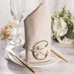 Personalized Floral Letter Embroidered Linen Napkins Gift for Wedding Party Arrangement