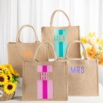 Personalised Shadow Monogram Jute Tote Carryall Bag Large Capacity Wedding Birthday Beach Holiday Gift for Her