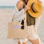 Personalised Shadow Monogram Jute Tote Carryall Bag Large Capacity Wedding Birthday Beach Holiday Gift for Her