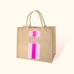 Personalised Shadow Monogram Jute Tote Carryall Bag Large Capacity Wedding Birthday Beach Holiday Gift for Her