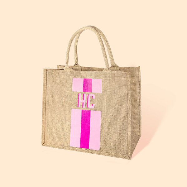 Personalized Shadow Monogram Jute Tote Carryall Bag Large Capacity Wedding Birthday Beach Holiday Gift for Her