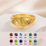 Personalizada de plata de ley Piedras preciosas Birthstones Signet Elegante Anillo Inicial Anillo Dainty