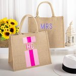 Personalised Shadow Monogram Jute Tote Carryall Bag Large Capacity Wedding Birthday Beach Holiday Gift for Her