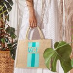 Personalised Shadow Monogram Jute Tote Carryall Bag Large Capacity Wedding Birthday Beach Holiday Gift for Her