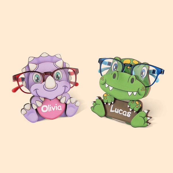 Personalisierter Dino Brillenhalter mit Namen Sonnenbrille Ständer vom Niedlichen Dinosaurier Schreibtisch Deko Geschenk für Kinder
