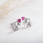 Boucles d'Oreilles Personnalisées avec Pierre de Naissance Bijoux en Argent Sterling en Forme d'Éléphant Cadeau d'Anniversaire Noël pour Femme