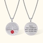 Personalised Engraved Emergency Medical ID Family Tree Stainless Steel Necklace for Women Men Grandparents Jewellery