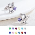 Boucles d'Oreilles Personnalisées avec Pierre de Naissance Bijoux en Argent Sterling en Forme d'Éléphant Cadeau d'Anniversaire Noël pour Femme