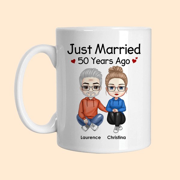 Personalized Just Married Many Years Ago White and Colour Inside Ceramic Mug Valentine's Day Birthday Couple Gift