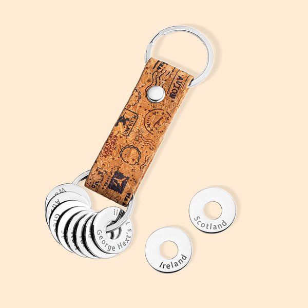 Personalised Traveller Passport Keychain with Engraved Country Ring for Visited Countries Travel Keepsake Gift for Travel Lovers