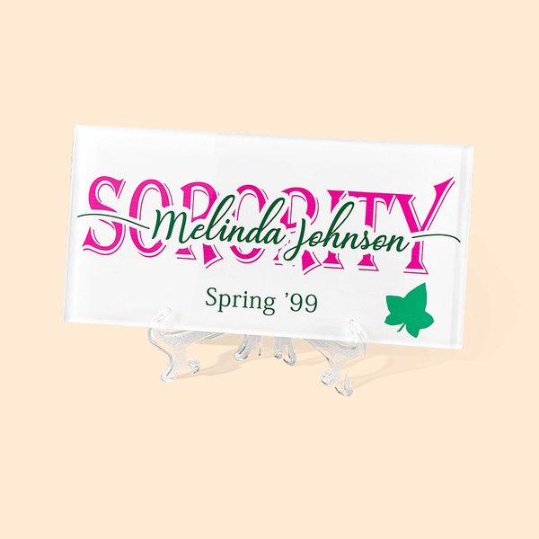 Nombre de la hermandad de mujeres personalizado Placa de cristal acrílico con soporte Regalo de graduación para graduados