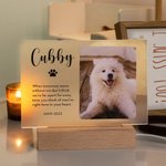 Henkilökohtainen lemmikkieläinten valokuvamuistomerkki LED-yövalo puupohjalla Pet Loss Sympathy Gift for Pet Lovers