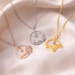Collier Prénom Fête des Mères Personnalisé avec Fleur et Pierre de Naissance Bijoux en Argent Sterling Cadeau Anniversaire Fête pour Femme