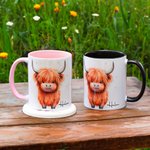 Personalised 11oz Highland Cow Double-Sided Print Ceramic Mug Matching Coaster Available Christmas Gift for Cow Lovers Family Friends