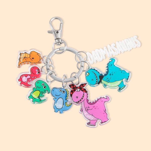 Personalised Dinosaur Keychain Engraved with Names Perfect Gift for Dad and Mom's Special Occasions