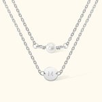 Personalised Pearl Layered Initial Disc Sterling Silver Necklace Birthday Anniversary Christmas Gift for Woman Girlfriend