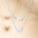 Personalised Pearl Layered Initial Disc Sterling Silver Necklace Birthday Anniversary Christmas Gift for Woman Girlfriend