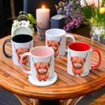 Personalised 11oz Highland Cow Double-Sided Print Ceramic Mug Matching Coaster Available Christmas Gift for Cow Lovers Family Friends