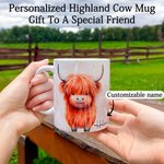 Personalised 11oz Highland Cow Double-Sided Print Ceramic Mug Matching Coaster Available Christmas Gift for Cow Lovers Family Friends