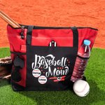 Personalized Baseball Softball Mom Waterproof Mesh Tote Bag with Name and Multiple Compartments Mother's Day Birthday Gift for Women Sport Lovers