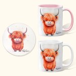 Personalised 11oz Highland Cow Double-Sided Print Ceramic Mug Matching Coaster Available Christmas Gift for Cow Lovers Family Friends