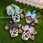 Personalised Highland Cattle Cow with Bow Rear View Mirror Wood Car Charm with Engraved Name Tag Birthday Gift for Cow Lover