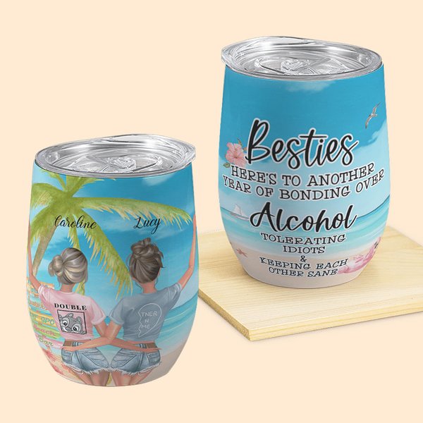 Personalised Beach Seagull Vacation Alcohol Tolerating Idiots Keeping Each Other Sane Wine Tumbler Besties Gifts Easy to Clean