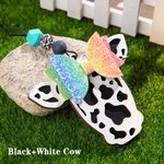 Personalised Highland Cattle Cow with Bow Rear View Mirror Wood Car Charm with Engraved Name Tag Birthday Gift for Cow Lover