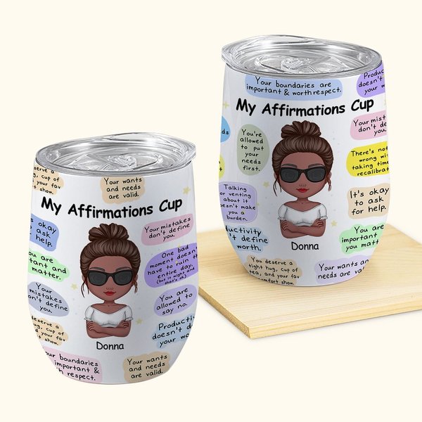 Personnalisé Mes Affirmations Positives Rappels Quotidiens Mignon Gobelet à Vin Isotherme avec Couvercle 12oz pour Femmes Ses Meilleures Amies pour Li