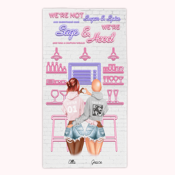 Personalized We're Not Sugar and Spice and Everything Nice Super Soft and Absorbent Beach Towel Gift for BBF Friend Sister