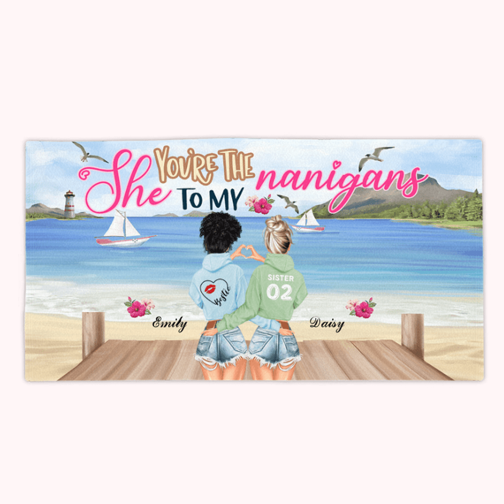 Personalizada You Are The "She" To My Nanigans Beach Girl Toalla de playa Toalla de piscina Sin arena Secado rápido para las mejores amigas Regalo 1