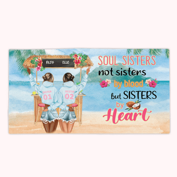 Gepersonaliseerde Soul Sisters Niet Sisters By Blood But Sisters By Heart Strandhanddoek Zwembadhanddoek Reishanddoek Perfect voor Dagelijks Gebruik B